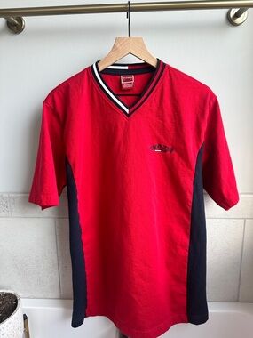 Vintage Tommy Hilfiger Red with Navy Side Panels V-Neck Tee